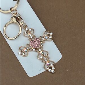 Mint Pink and Gold Cross Key Holder